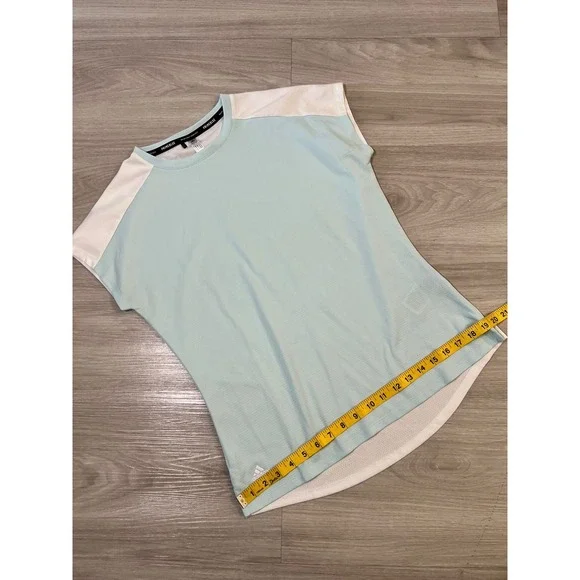 Adidas Primeblue Women Top Light Blue White Colorblock Athletic T Shirt Size M - Picture 9 of 16